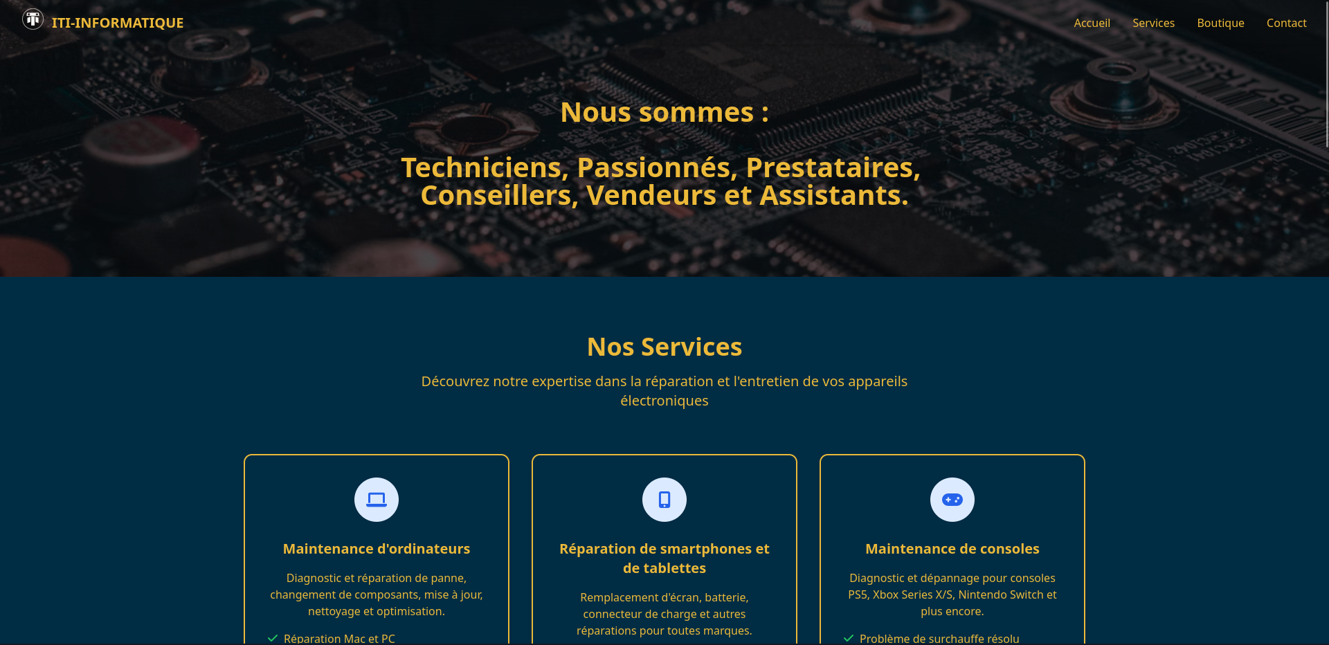 Capture d'écran du site ITI Informatique